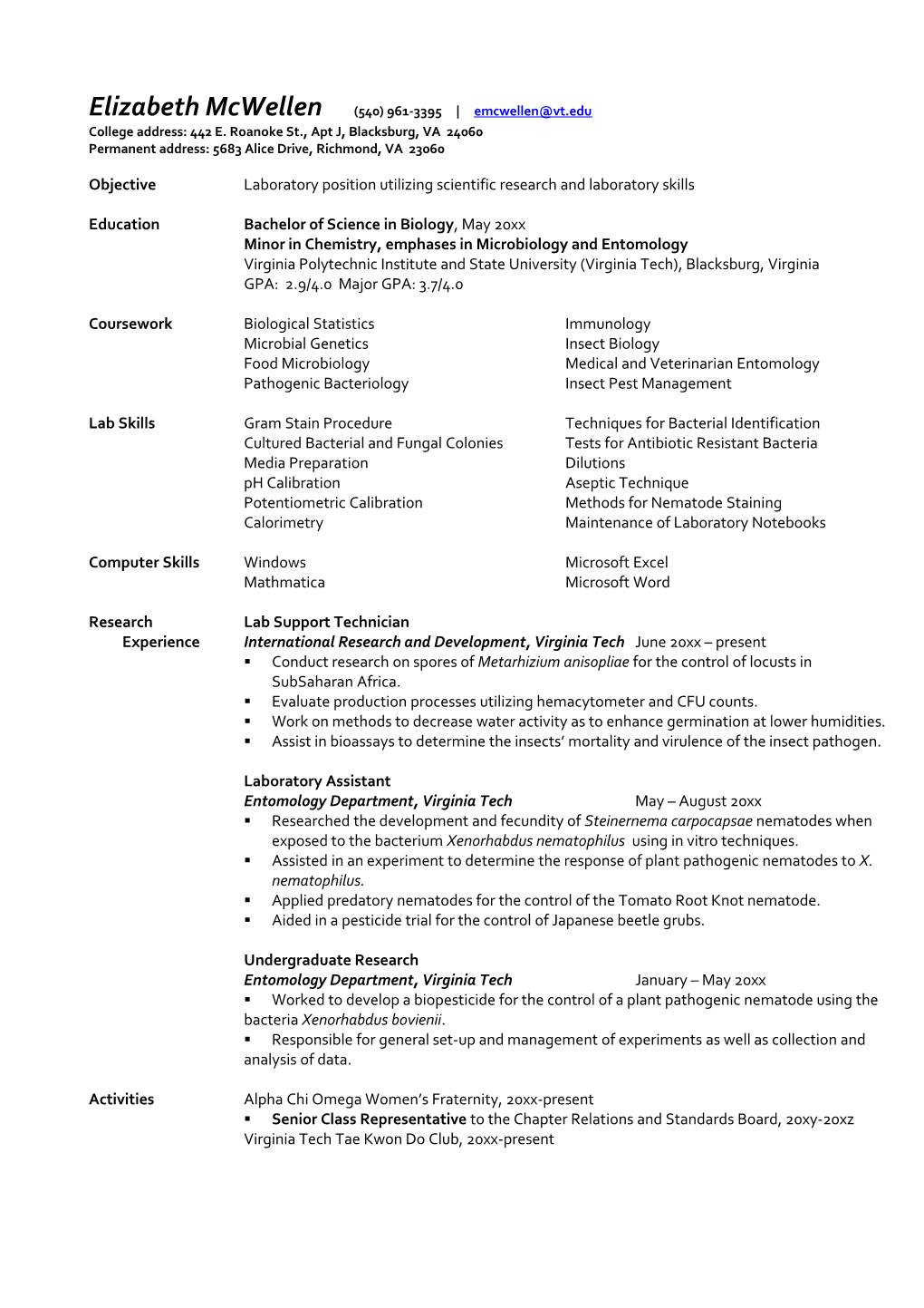 Laboratory Position Utilizing Scientific Research and Laboratory Skills