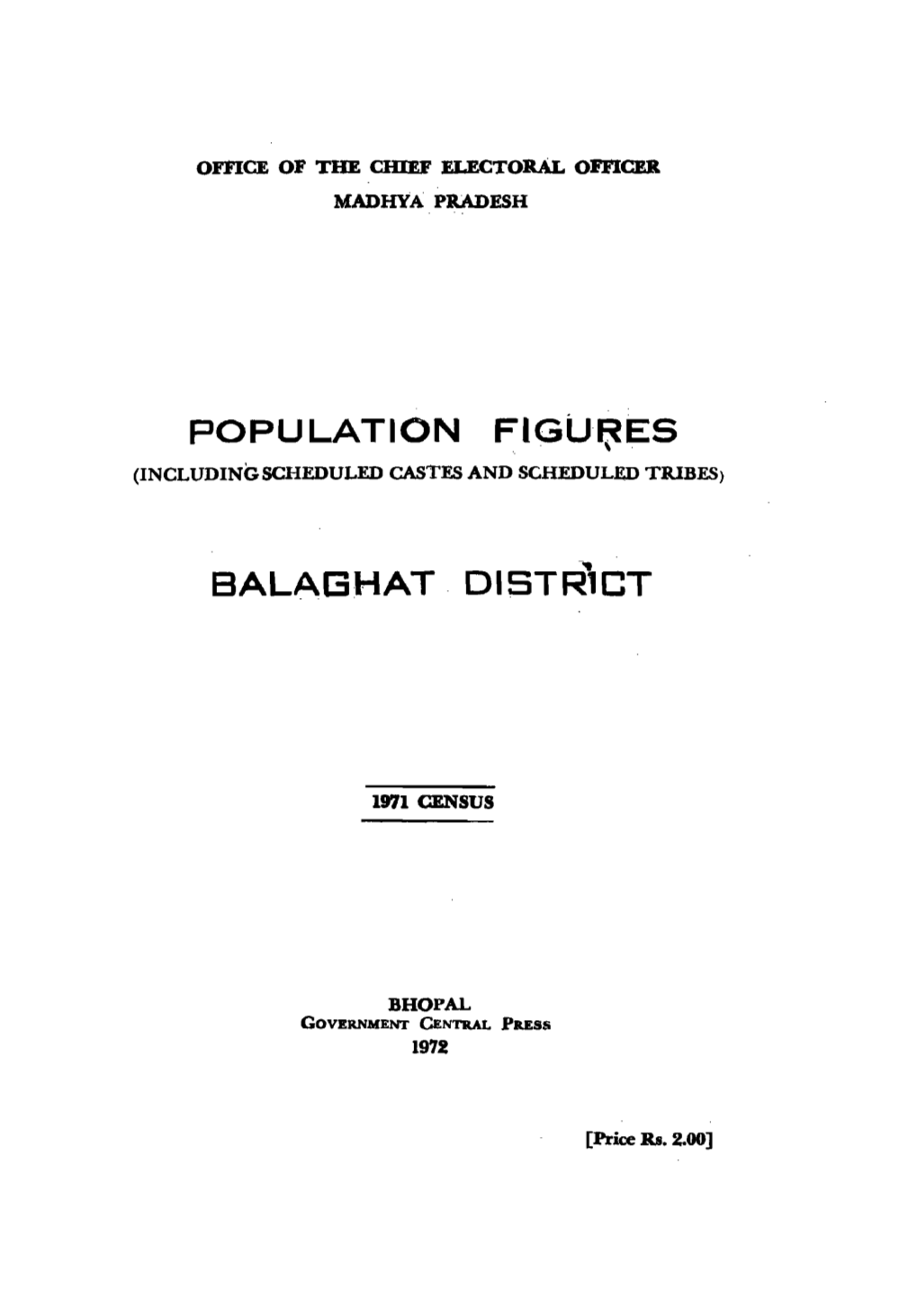 Population Figures, Balaghat