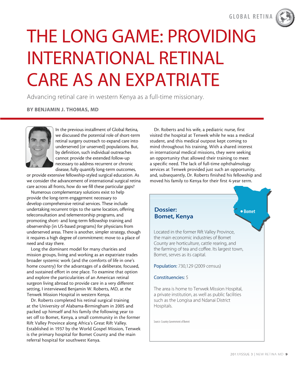 PROVIDING INTERNATIONAL RETINAL CARE AS an EXPATRIATE Advancing Retinal Care in Western Kenya As a Full-Time Missionary