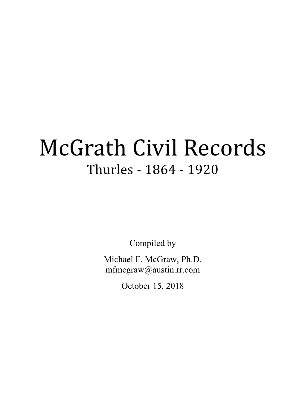 Mcgrath Civil Records Thurles - 1864 - 1920