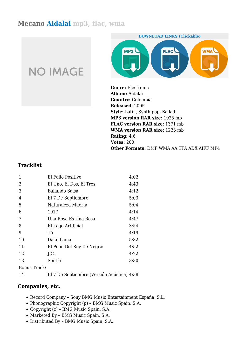 Mecano Aidalai Mp3, Flac, Wma