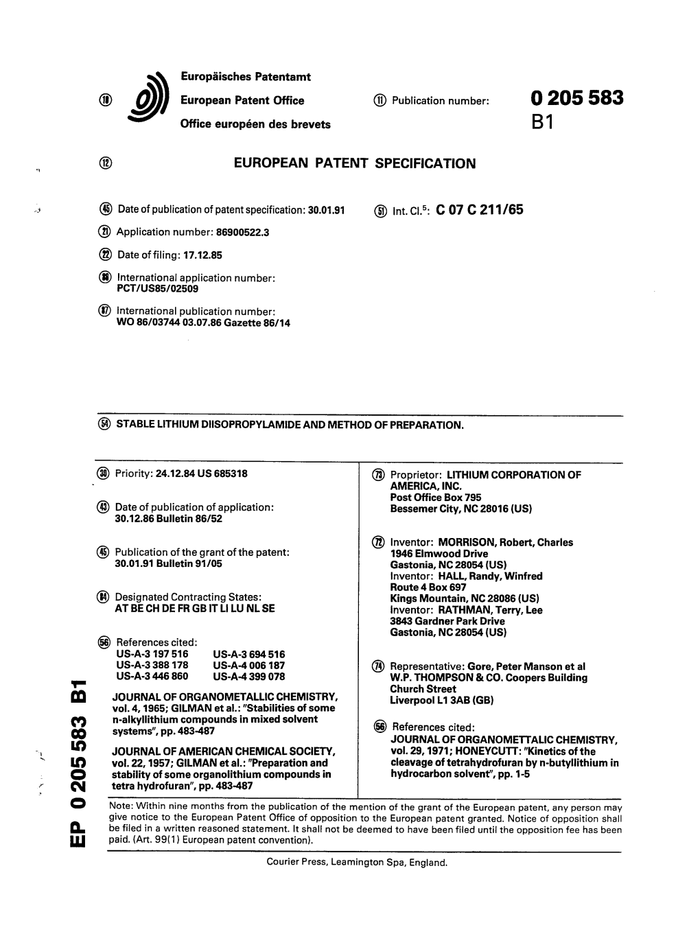 Stable Lithium Diisopropylamide and Method of Preparation