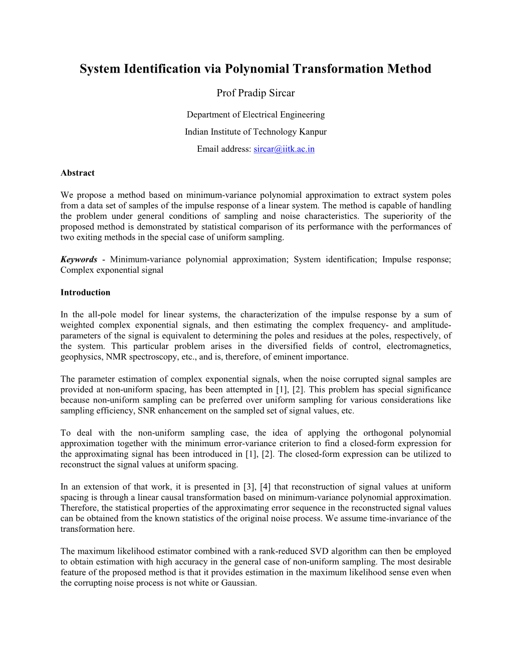 System Identification Via Polynomial Transformation Method