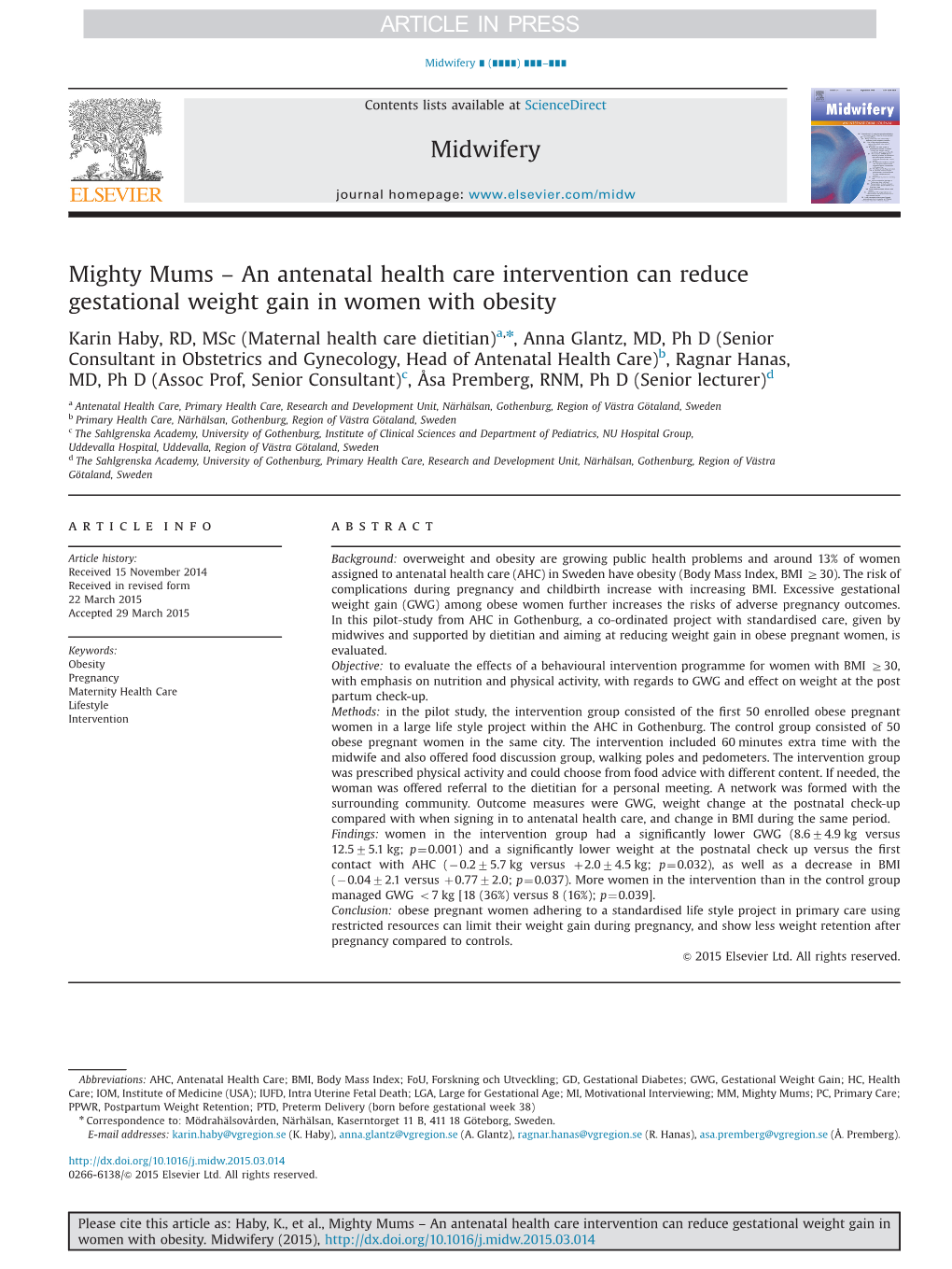 An Antenatal Health Care Intervention Can Reduce Gestational Weight Gain in Women with Obesity