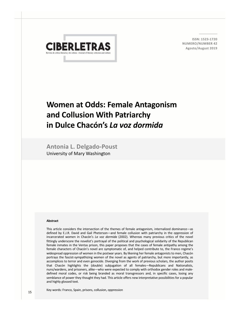 Female Antagonism and Collusion with Patriarchy in Dulce Chacón's