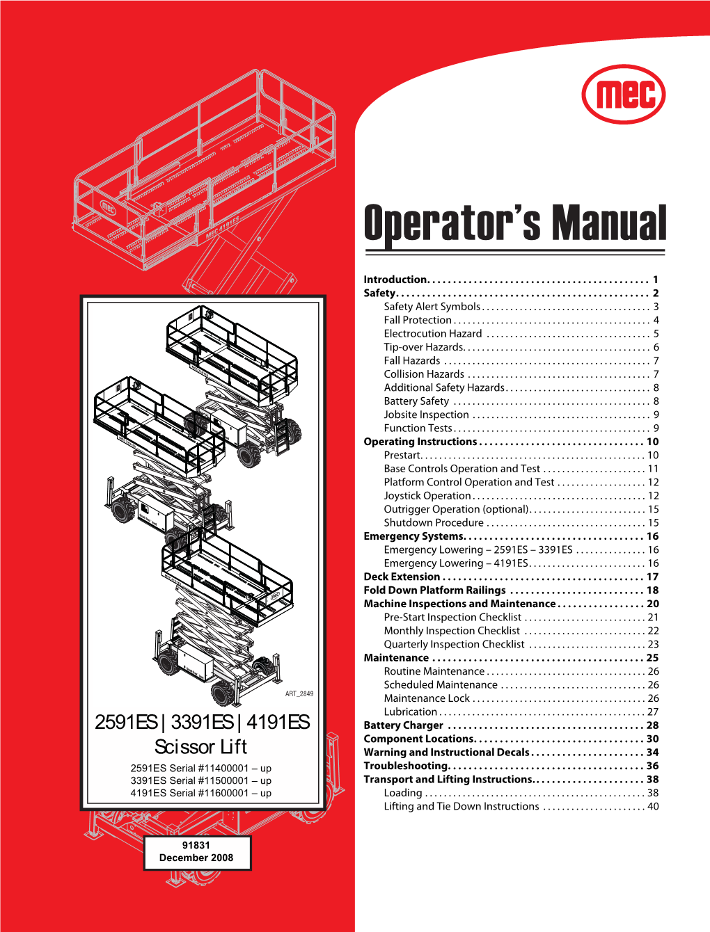 2591ES | 3391ES | 4191ES Scissor Lift