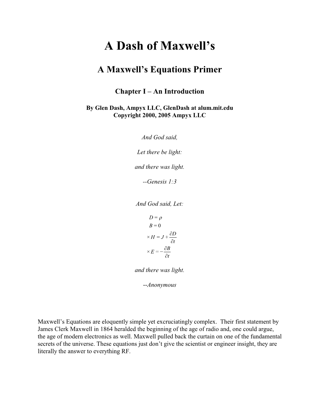 A Maxwell's Equations Primer