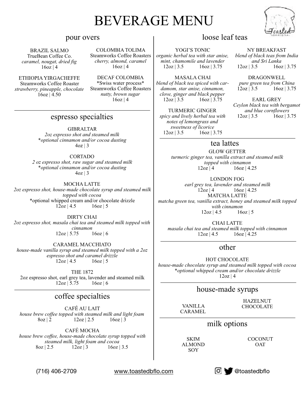 Toastedbflo Beverage Menu