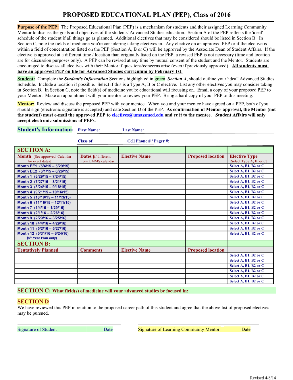 Proposed Educational Plan (Pep)