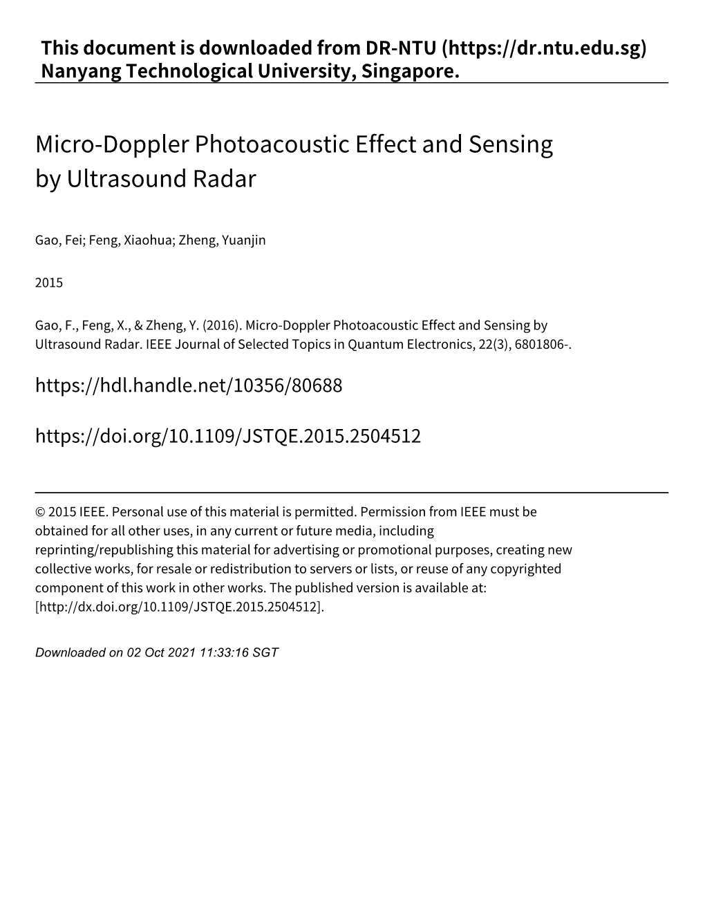 Micro‑Doppler Photoacoustic Effect and Sensing by Ultrasound Radar