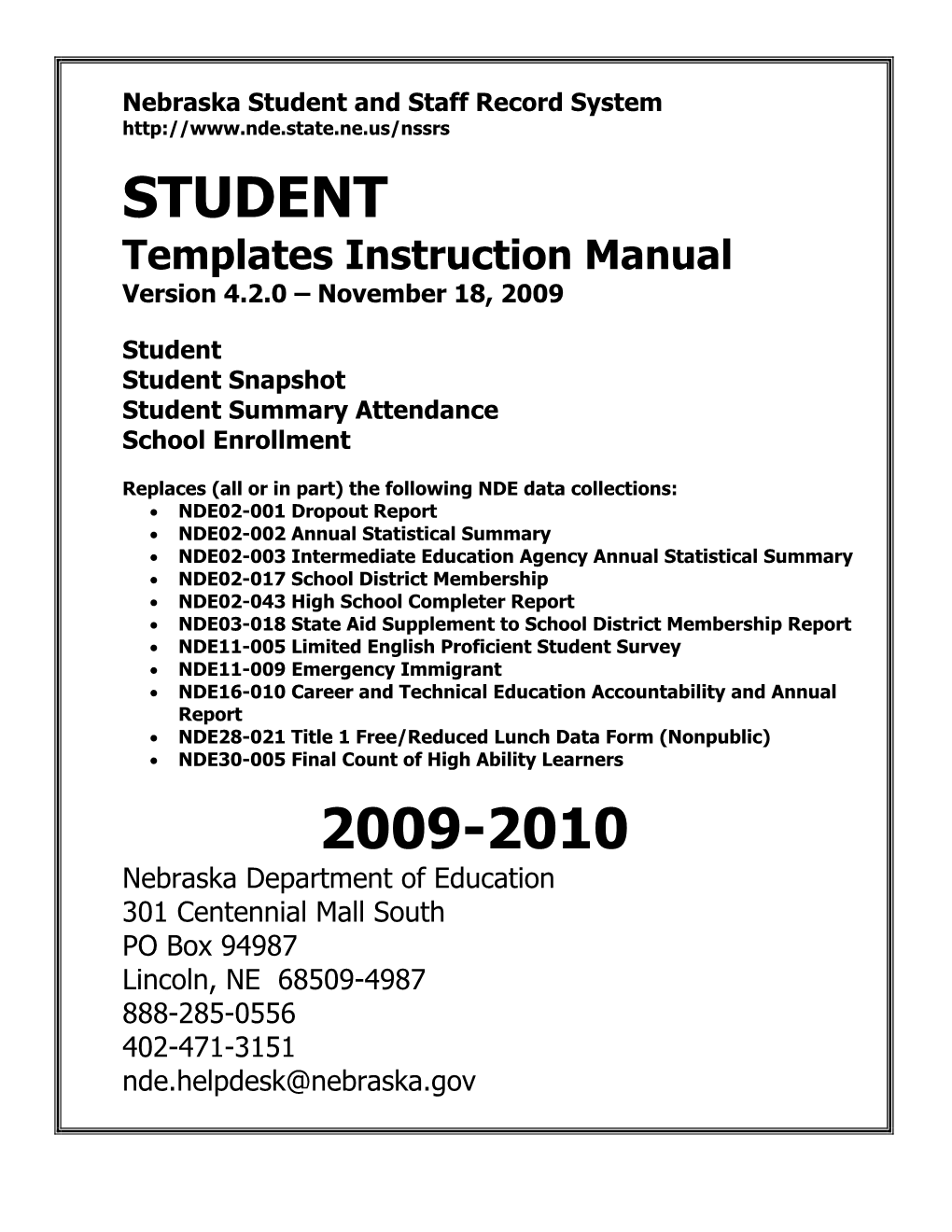 2009-2010 Student Templates Instruction Manual