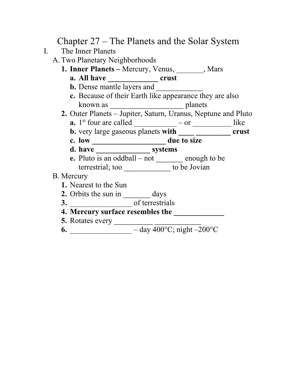 Chapter 27 the Planets and the Solar System