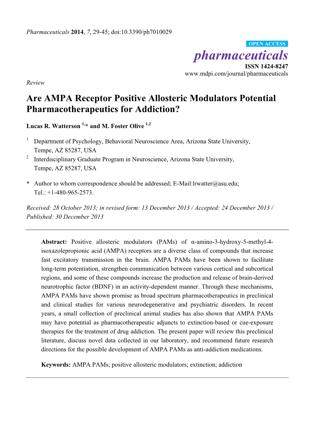 Are AMPA Receptor Positive Allosteric Modulators Potential Pharmacotherapeutics for Addiction?