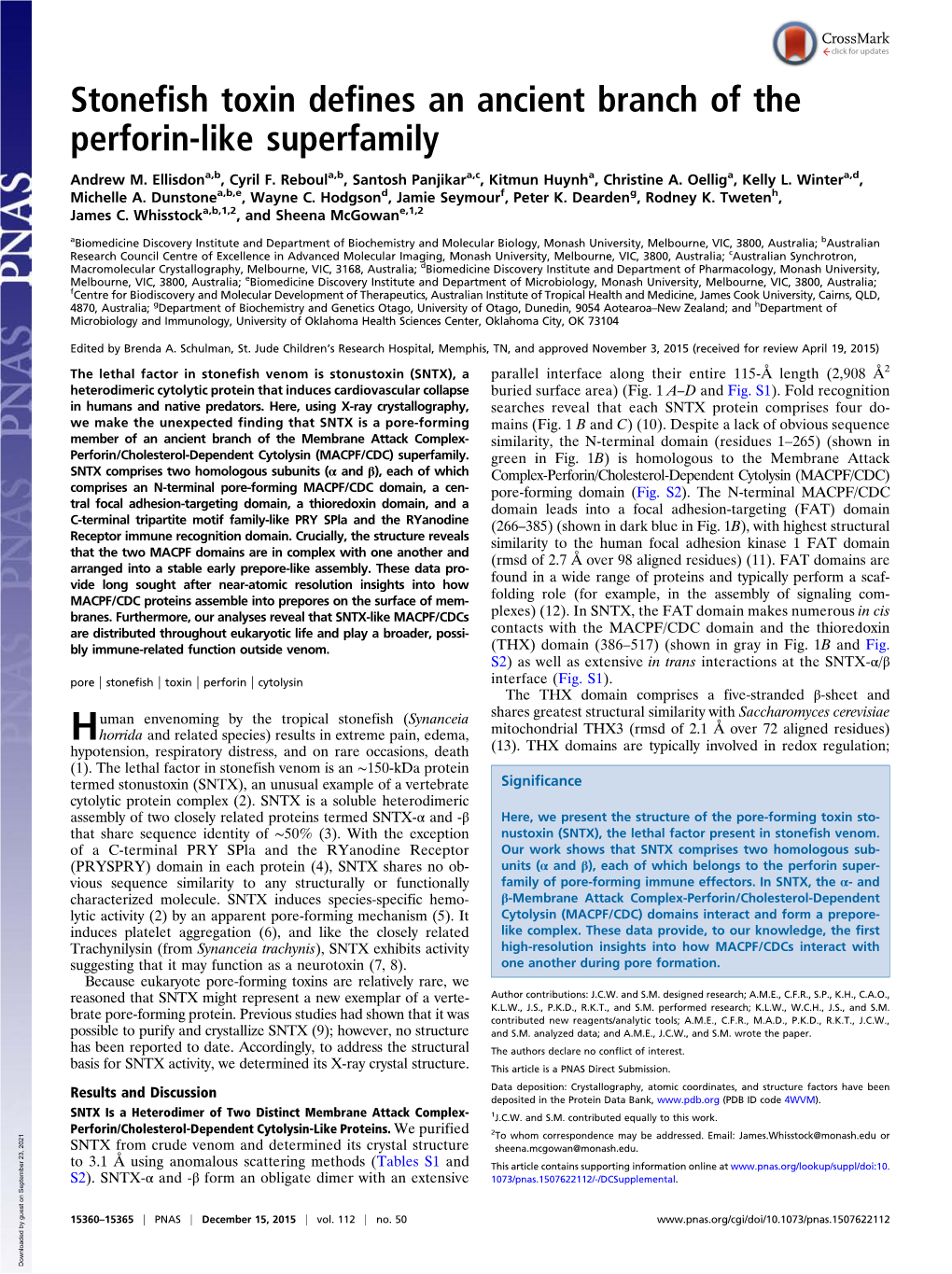 Stonefish Toxin Defines an Ancient Branch of the Perforin-Like Superfamily