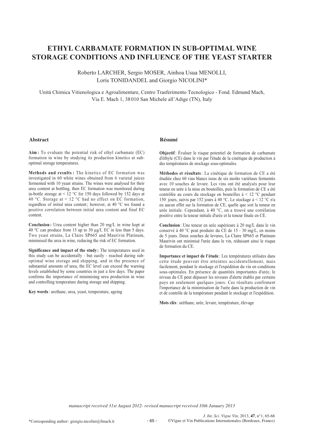 Ethyl Carbamate Formation in Sub-Optimal Wine Storage Conditions and Influence of the Yeast Starter