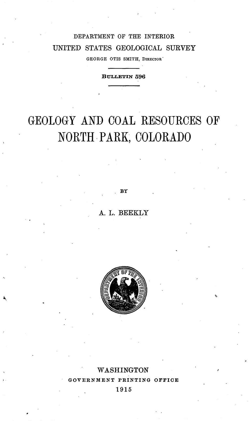 Geology and Coal Resources Op North Park, Colorado