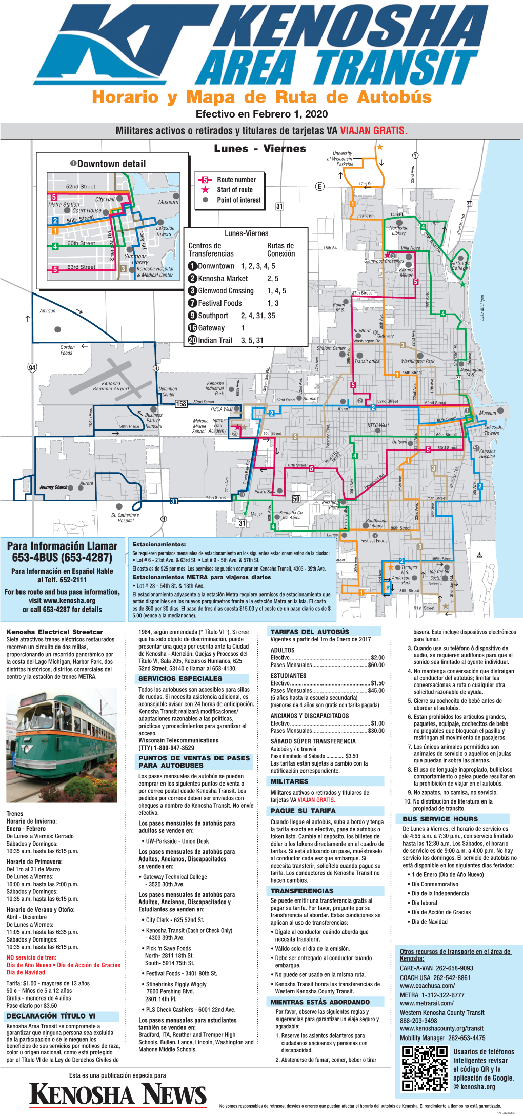 Horario Y Mapa De Ruta De Autobús Efectivo En Febrero 1, 2020 Militares Activos O Retirados Y Titulares De Tarjetas VA VIAJAN GRATIS