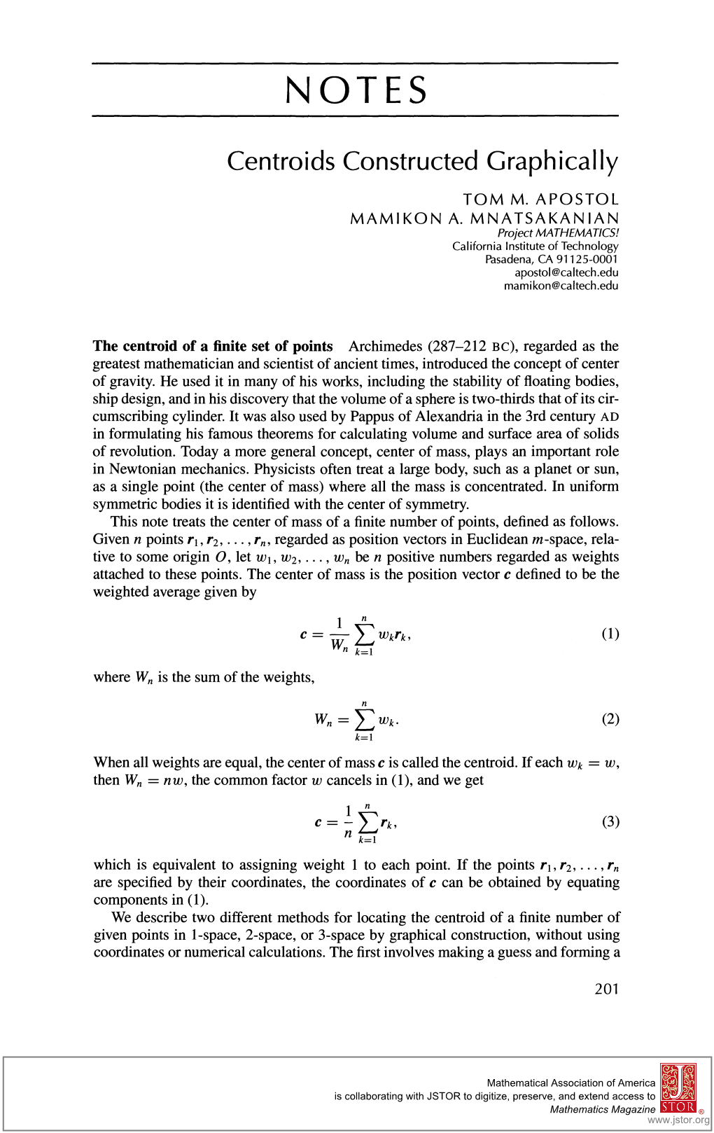 NOTES Centroids Constructed Graphically