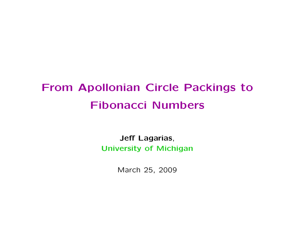 From Apollonian Circle Packings to Fibonacci Numbers