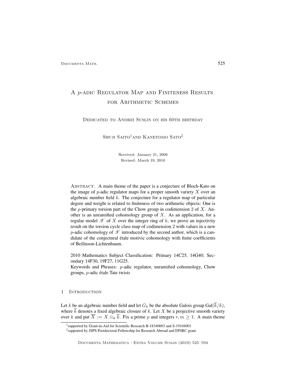 A P-Adic Regulator Map and Finiteness Results for Arithmetic Schemes