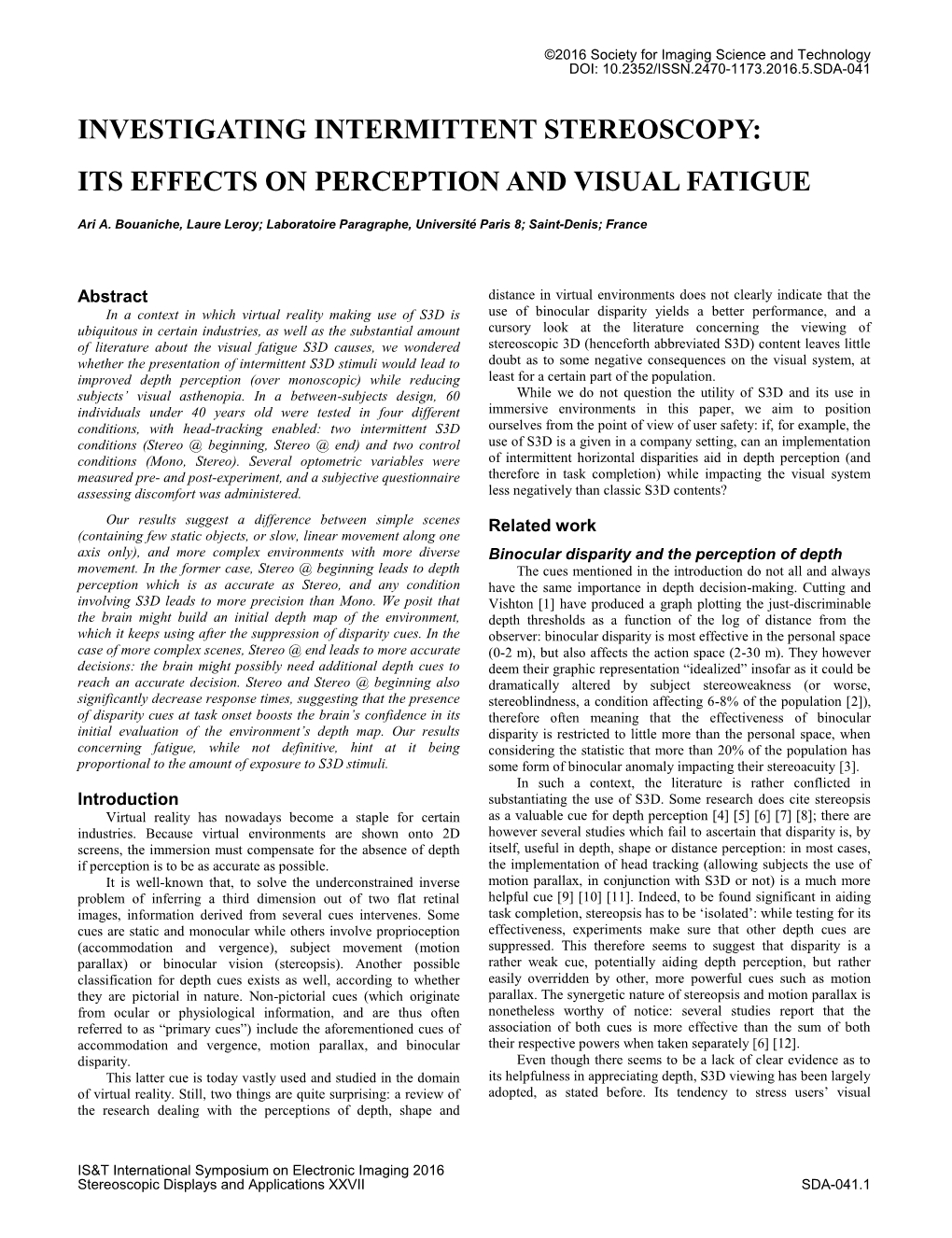 Investigating Intermittent Stereoscopy: Its Effects on Perception and Visual Fatigue