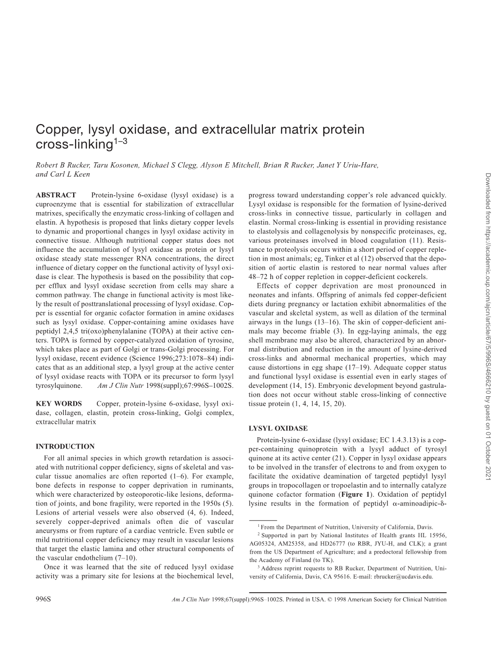 Copper, Lysyl Oxidase, and Extracellular Matrix Protein Cross-Linking1–3