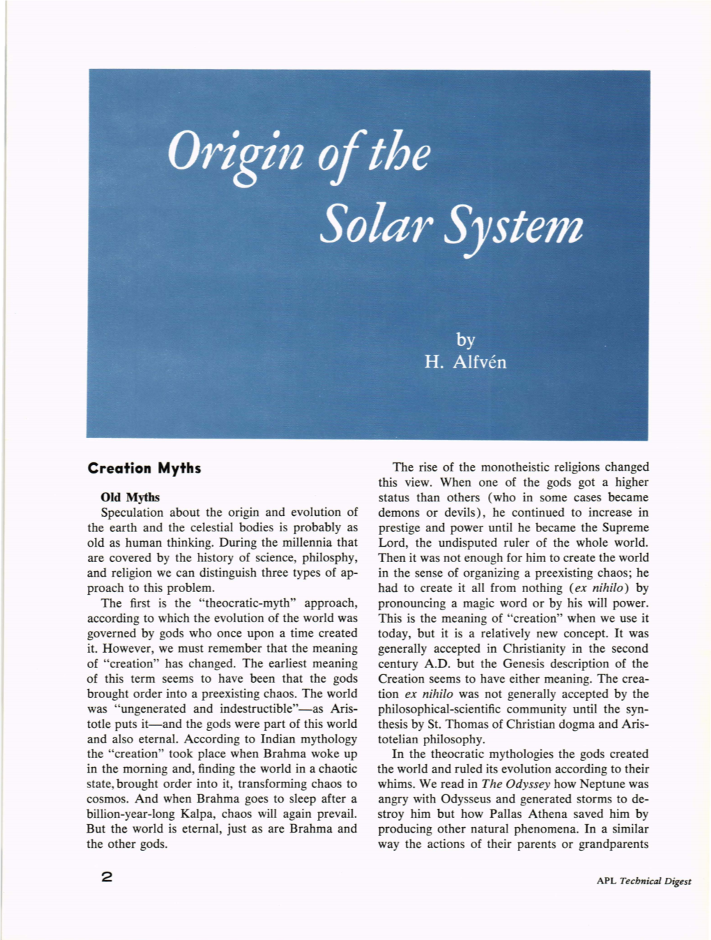 Origin of the Solar System