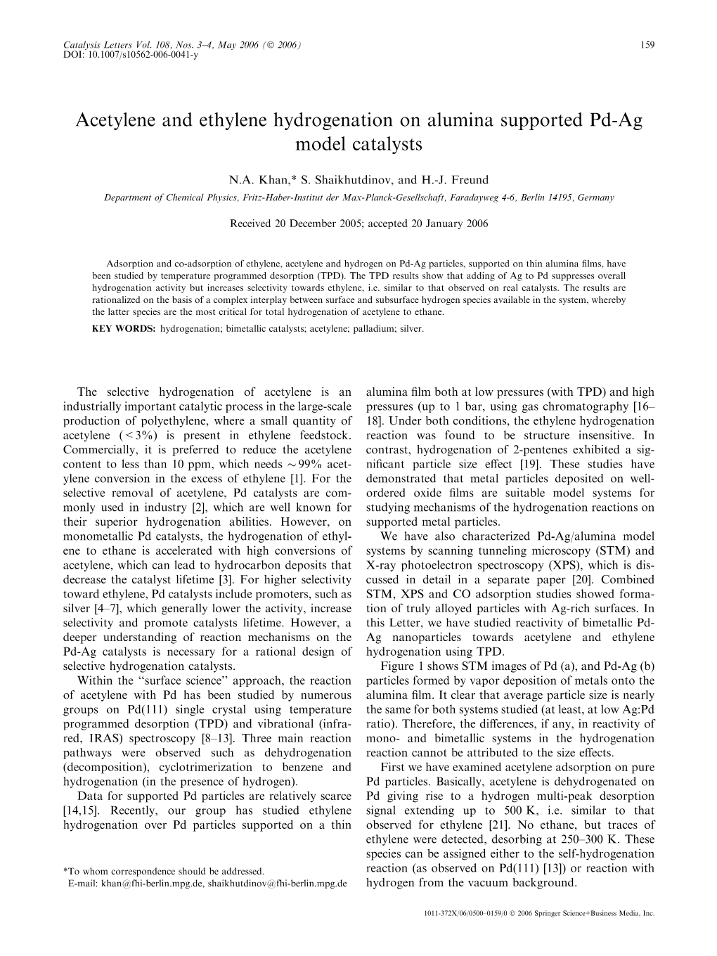 Acetylene and Ethylene Hydrogenation on Alumina Supported Pd-Ag Model Catalysts