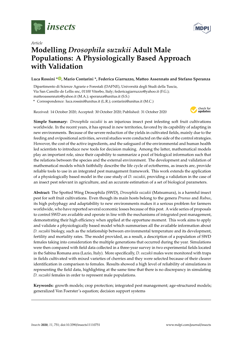 Modelling Drosophila Suzukii Adult Male Populations: a Physiologically Based Approach with Validation