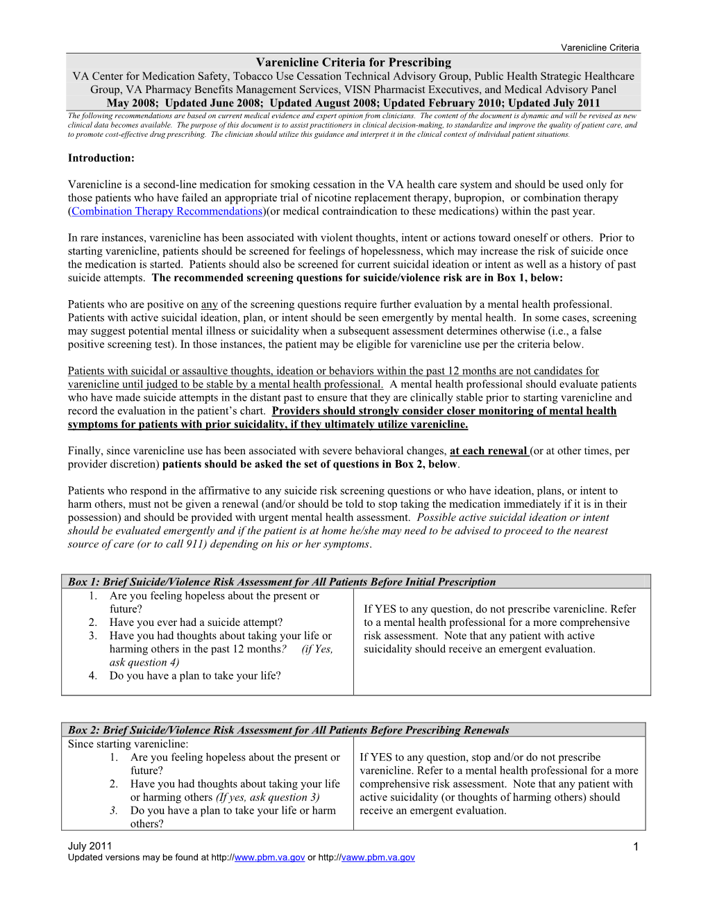 Varenicline Criteria for Prescribing