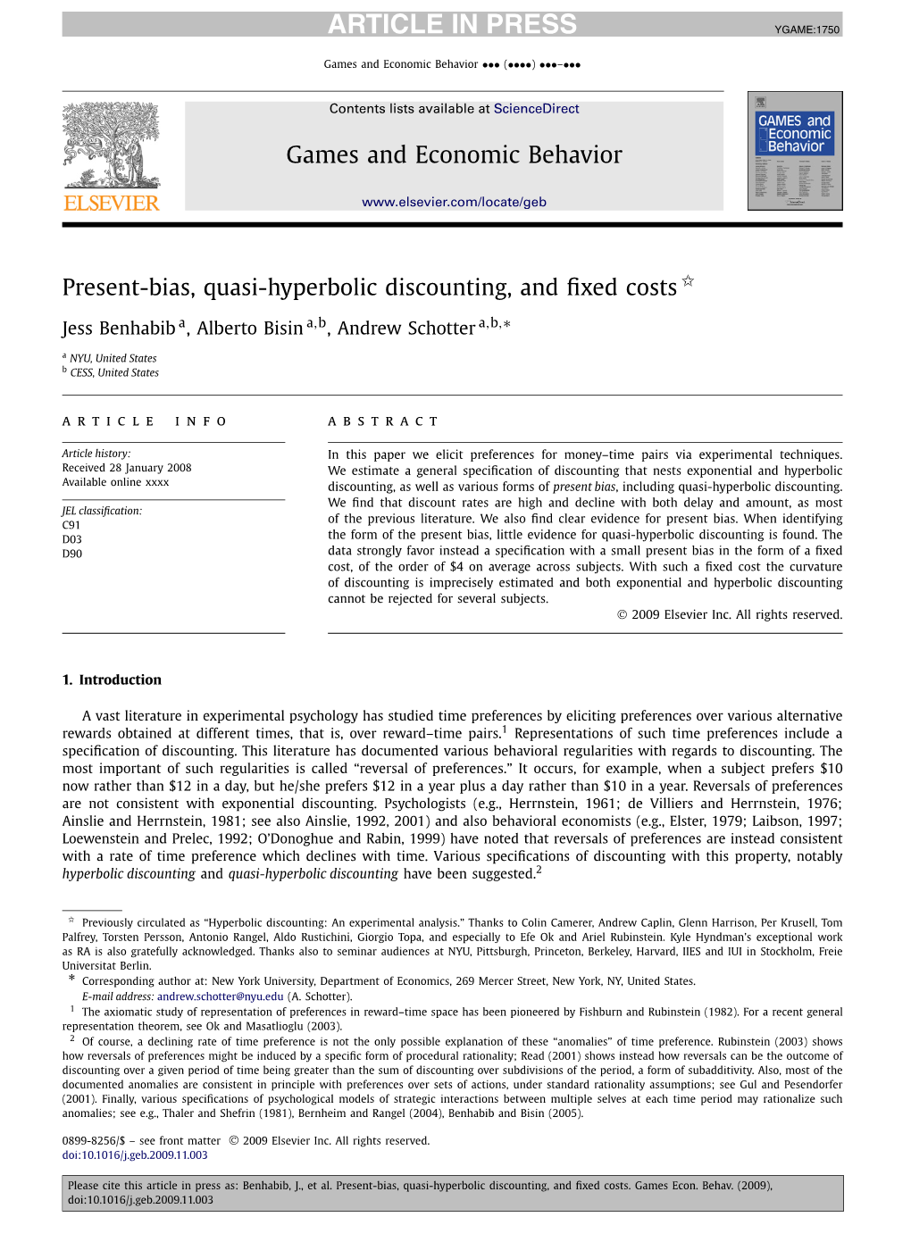 Present-Bias, Quasi-Hyperbolic Discounting, and Fixed Costs