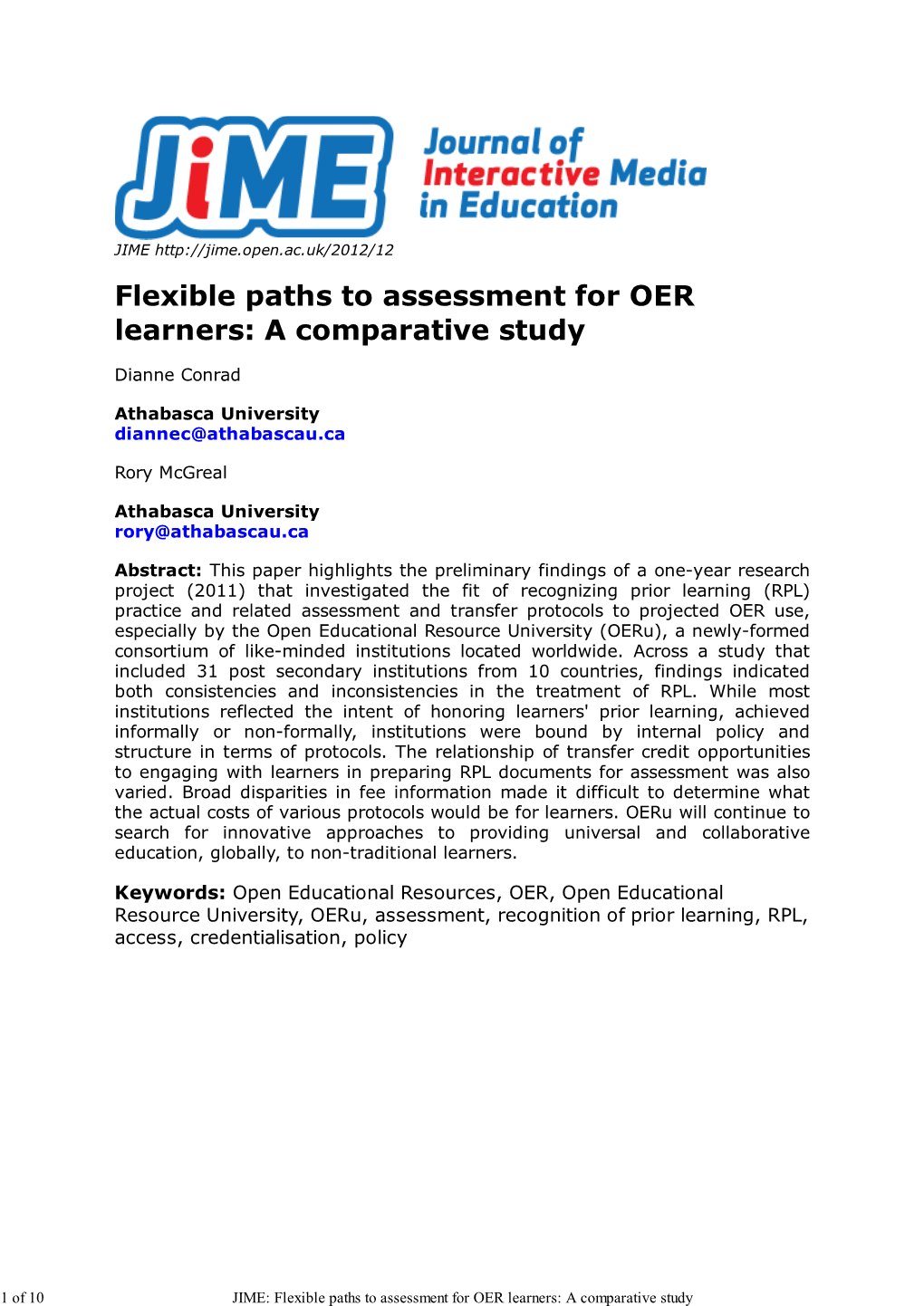 Flexible Paths to Assessment for OER Learners: a Comparative Study