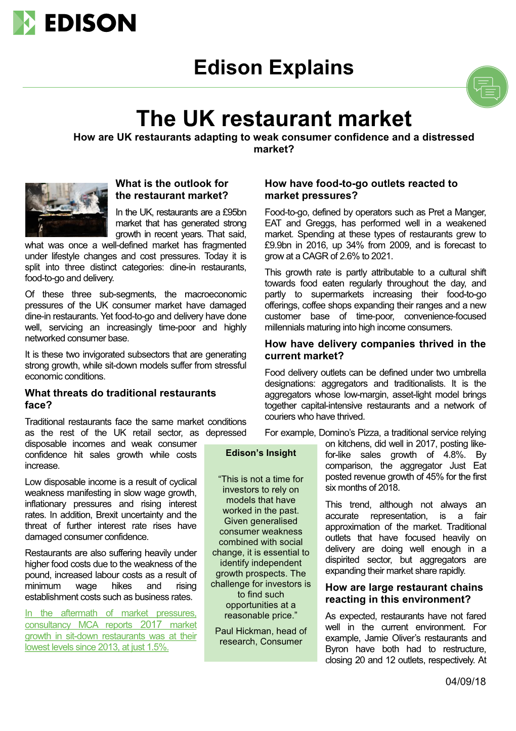 The UK Restaurant Market How Are UK Restaurants Adapting to Weak Consumer Confidence and a Distressed Market?