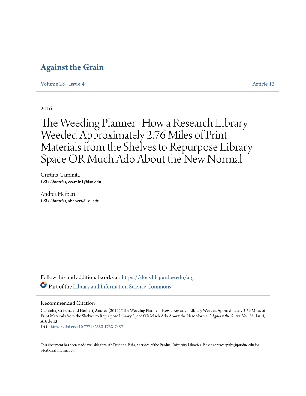 How a Research Library Weeded Approximately 2.76 Miles of Print