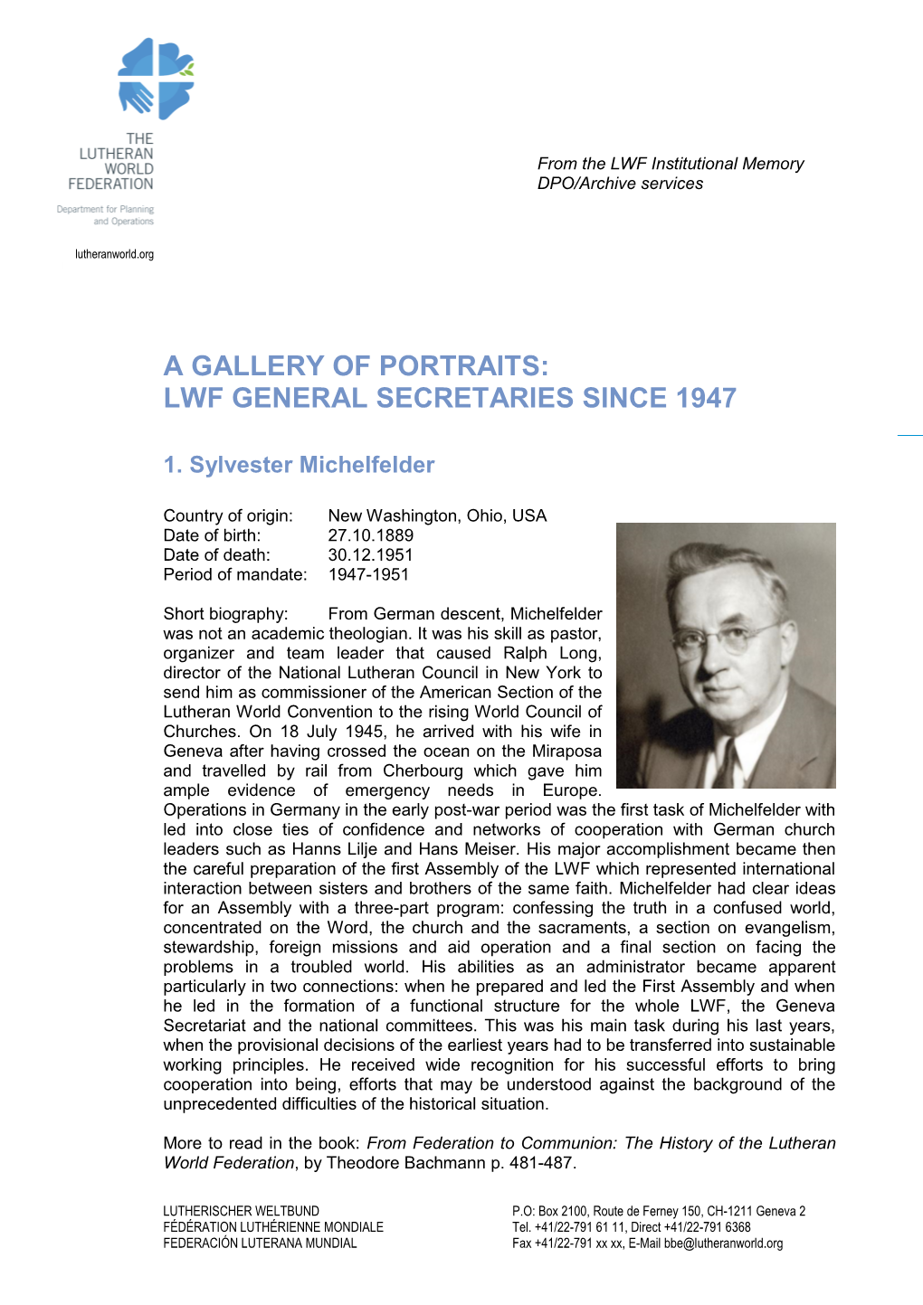 A Gallery of Portraits: Lwf General Secretaries Since 1947