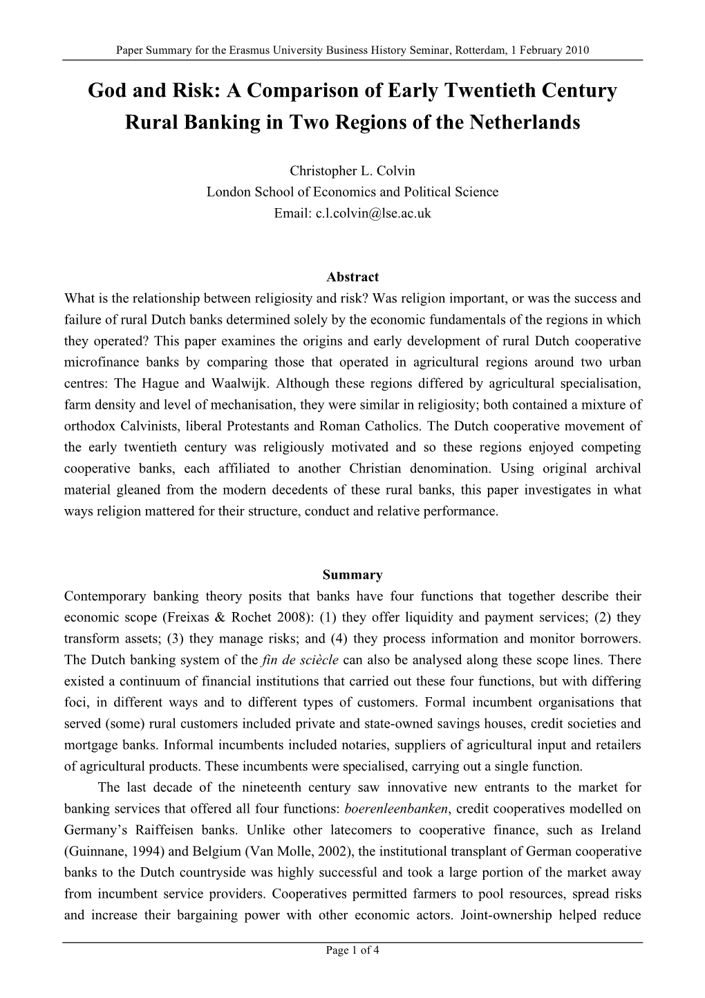 A Comparison of Early Twentieth Century Rural Banking in Two Regions of the Netherlands