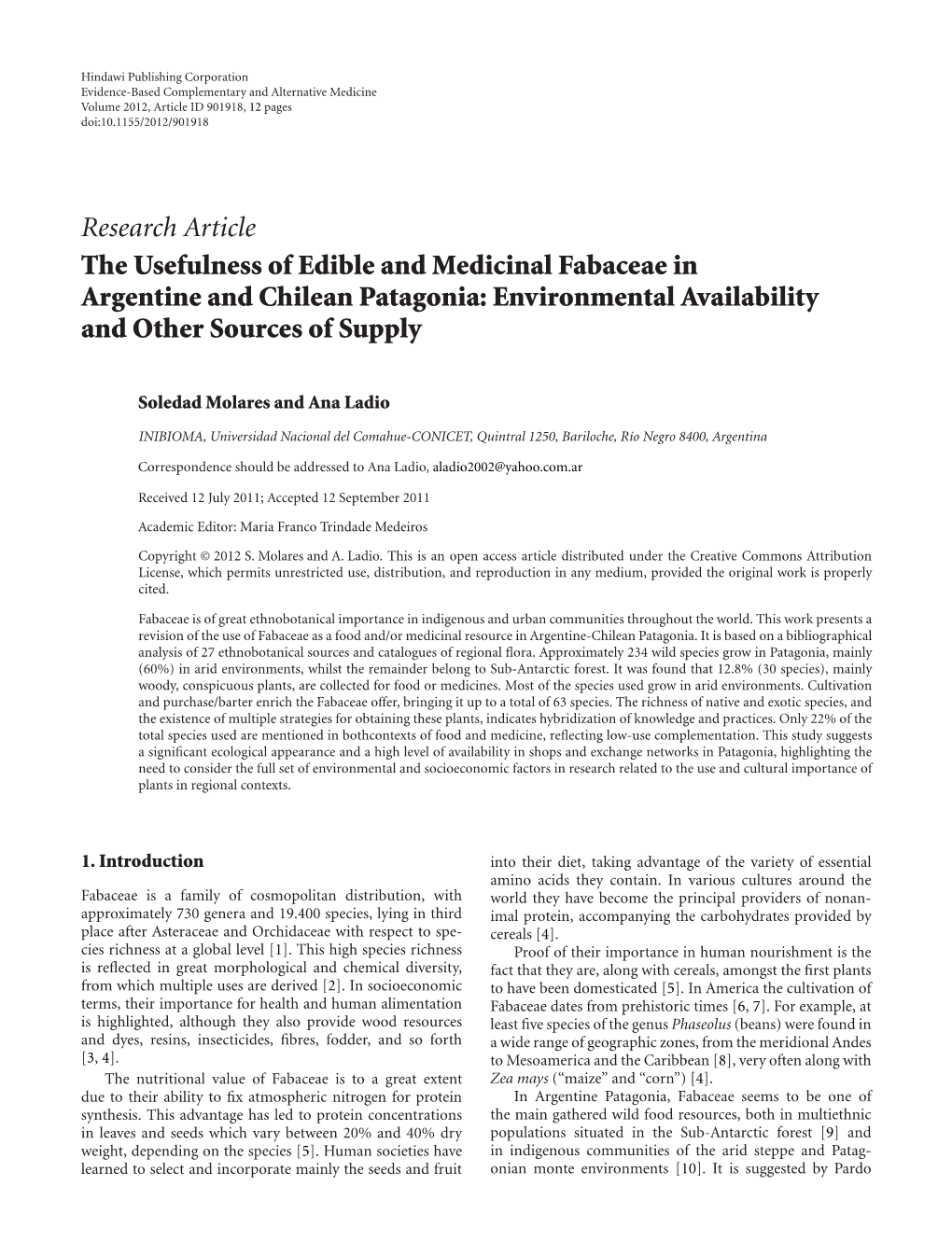 The Usefulness of Edible and Medicinal Fabaceae in Argentine and Chilean Patagonia: Environmental Availability and Other Sources of Supply