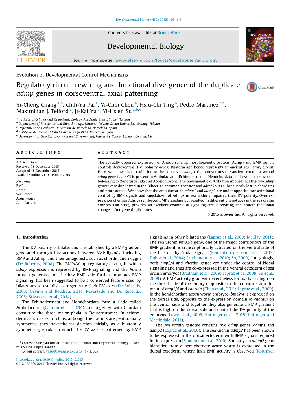 Regulatory Circuit Rewiring and Functional Divergence of the Duplicate Admp Genes in Dorsoventral Axial Patterning