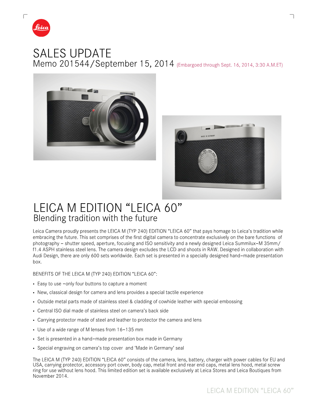 Memo 201544 Leica M (Typ 240) Edition 