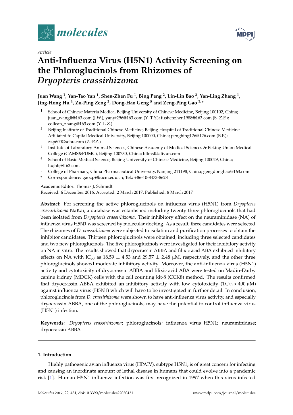 Anti-Influenza Virus (H5N1) Activity Screening on the Phloroglucinols