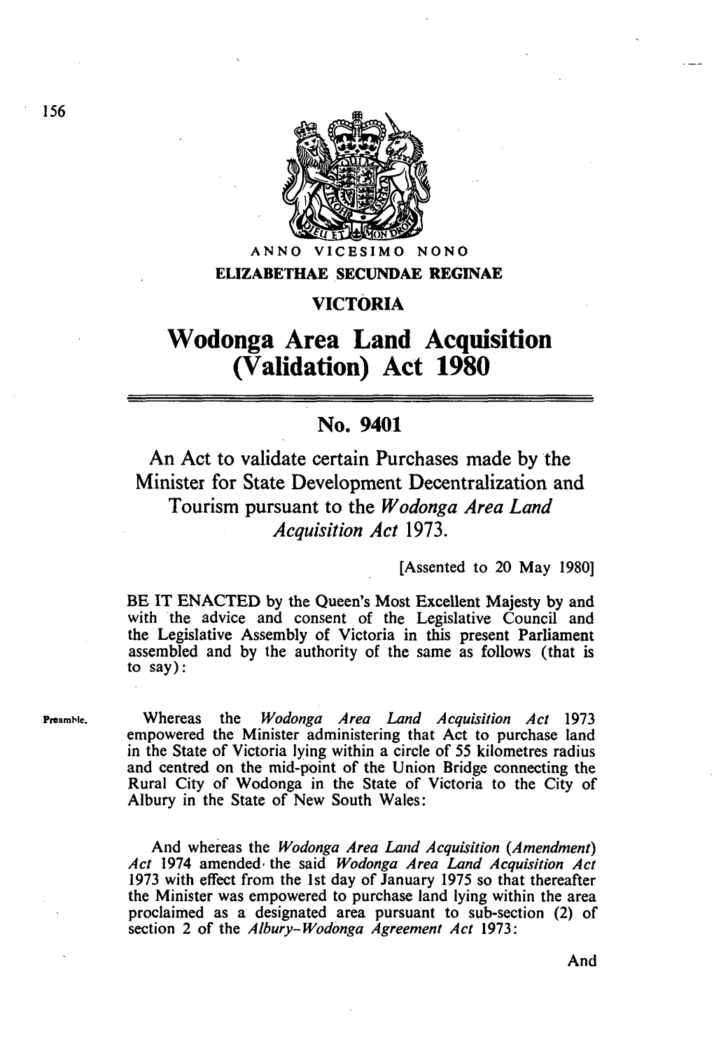 Wodonga Area Land Acquisition (Validation) Act 1980