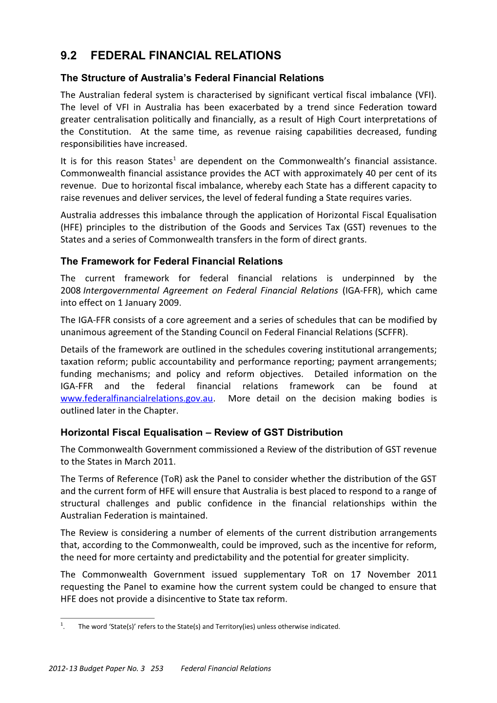 The Structure of Australia S Federal Financial Relations