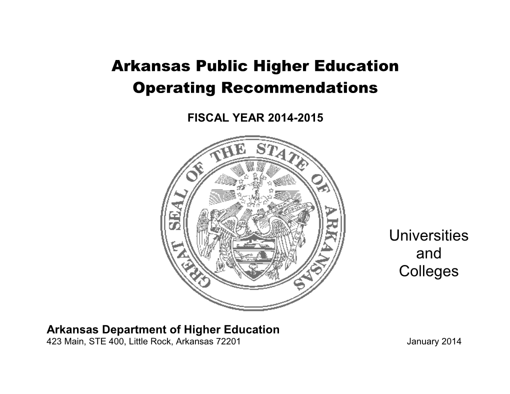 Arkansas Public Higher Education Operating Recommendations
