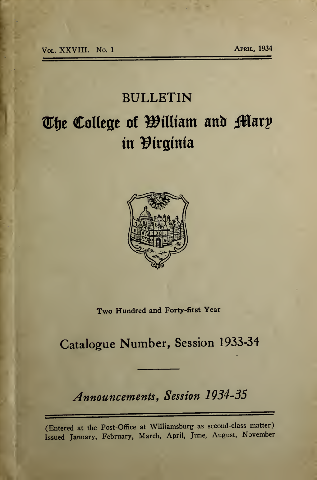 Bulletin of the College of William and Mary in Virginia