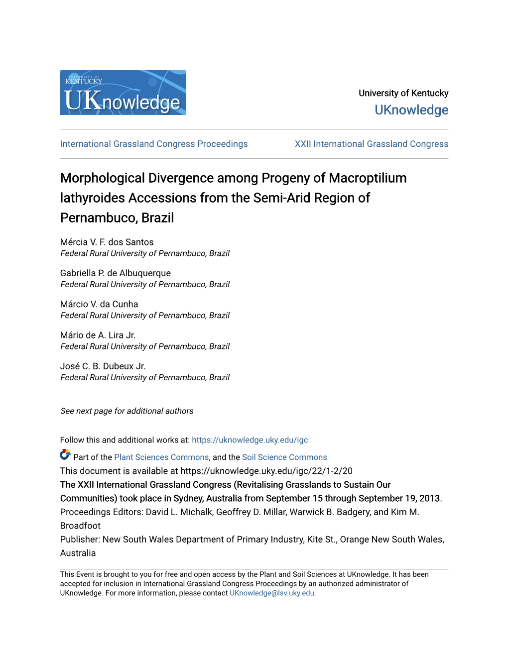 Morphological Divergence Among Progeny of Macroptilium Lathyroides Accessions from the Semi-Arid Region of Pernambuco, Brazil