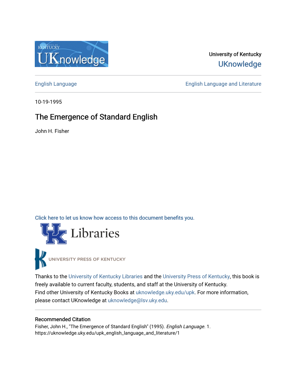 The Emergence of Standard English