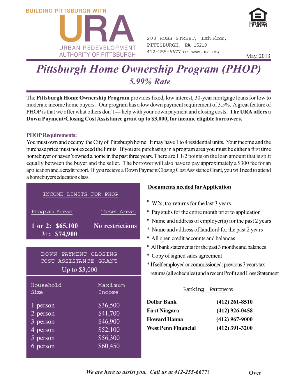 Pittsburgh Home Ownership Program (PHOP) 5.99% Rate