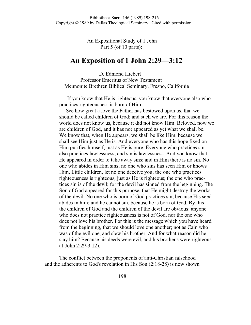 An Exposition of 1 John 2:29-3:12