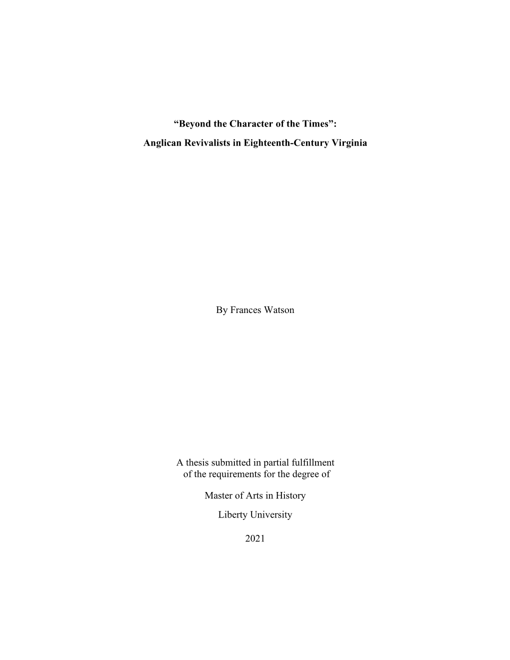 “Beyond the Character of the Times”: Anglican Revivalists in Eighteenth-Century Virginia