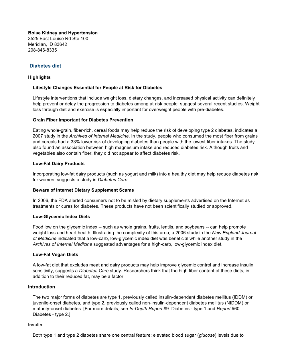 Page 1 of 27 MD Consult: Diabetes, Diet For: Comprehensive Version